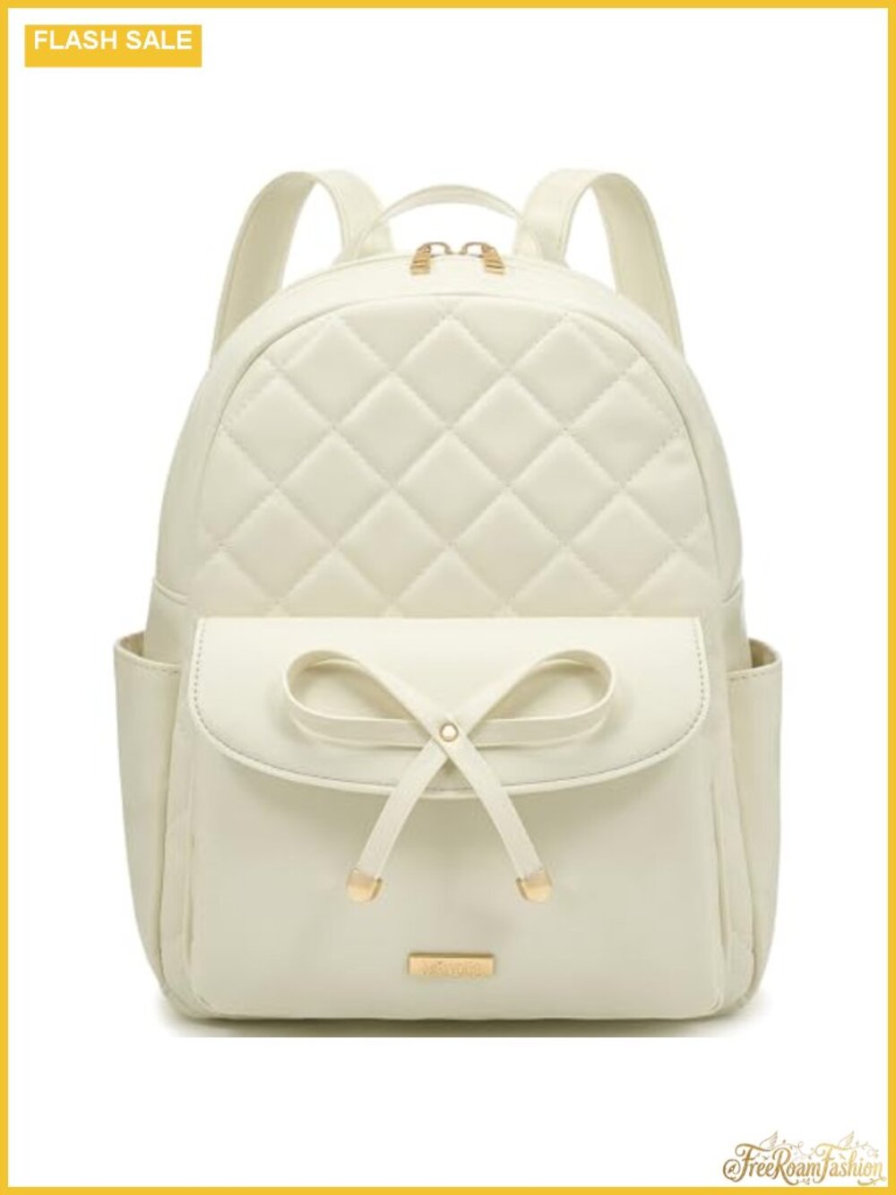 Faux Leather Quilted Mini Backpack with Bow for Women - 6 Pockets, Adjustable